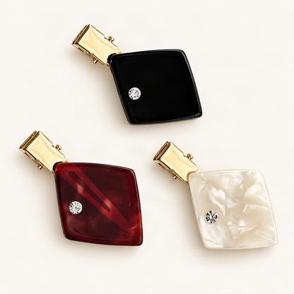 5.4 cm Acetate Side Hair Clip with Rhinestone Detail — black, red and white square variants [FITINY Hair]