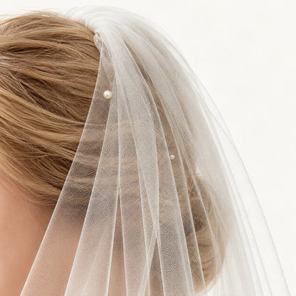 White pearl bridal veil gathered top detail no face [FITINY Hair]