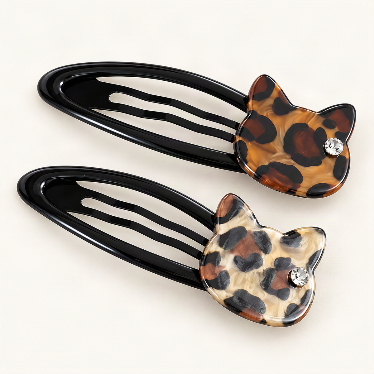 Chocolate Leopard and Latte Leopard acetate cat head and rhinestone details [FITINY Hair]