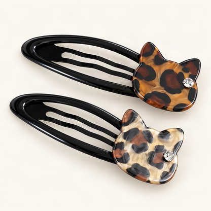 Chocolate Leopard and Latte Leopard acetate cat head and rhinestone details [FITINY Hair]