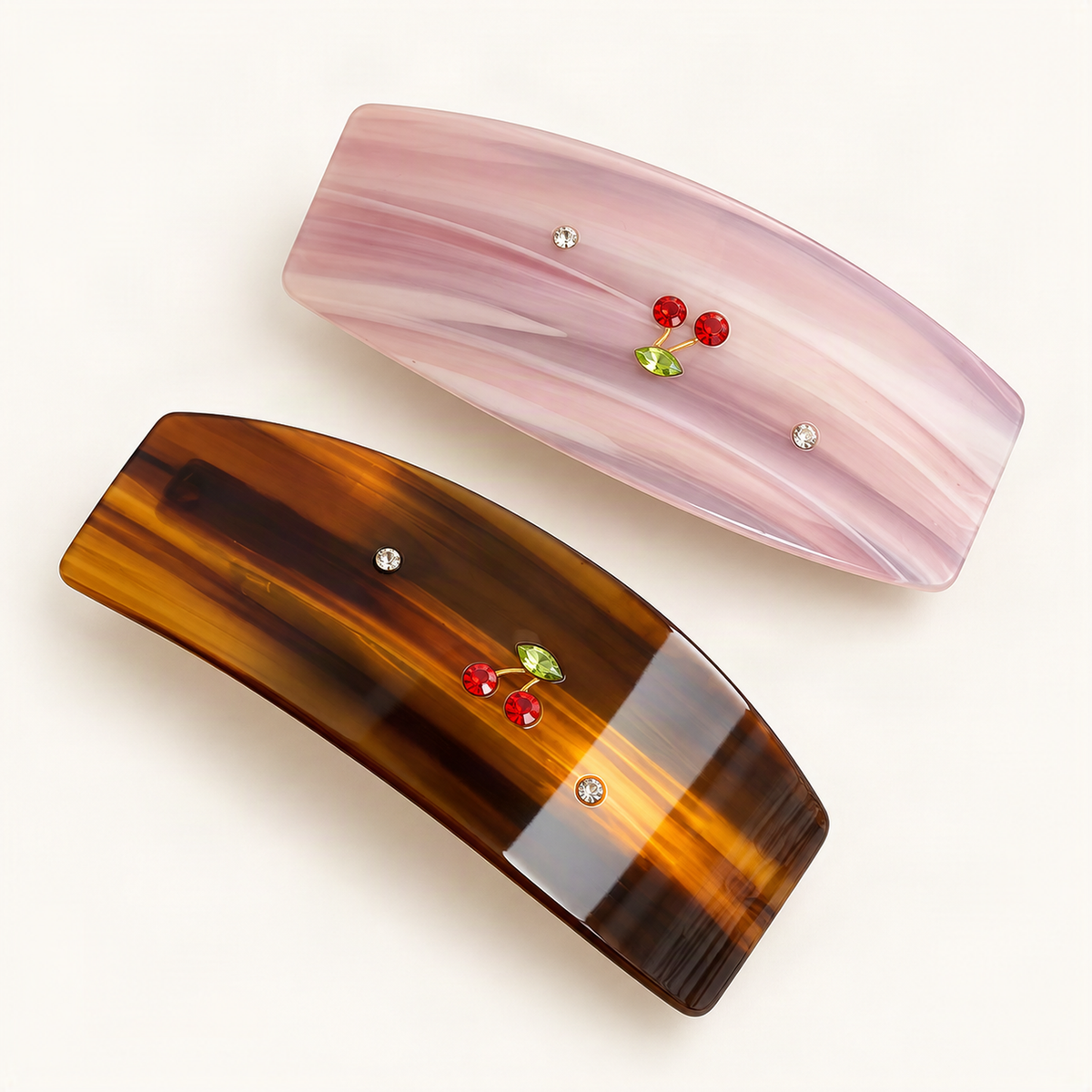 Pink Stripe and Amber Stripe acetate spring hair clips, alternate arrangement [FITINY Hair]