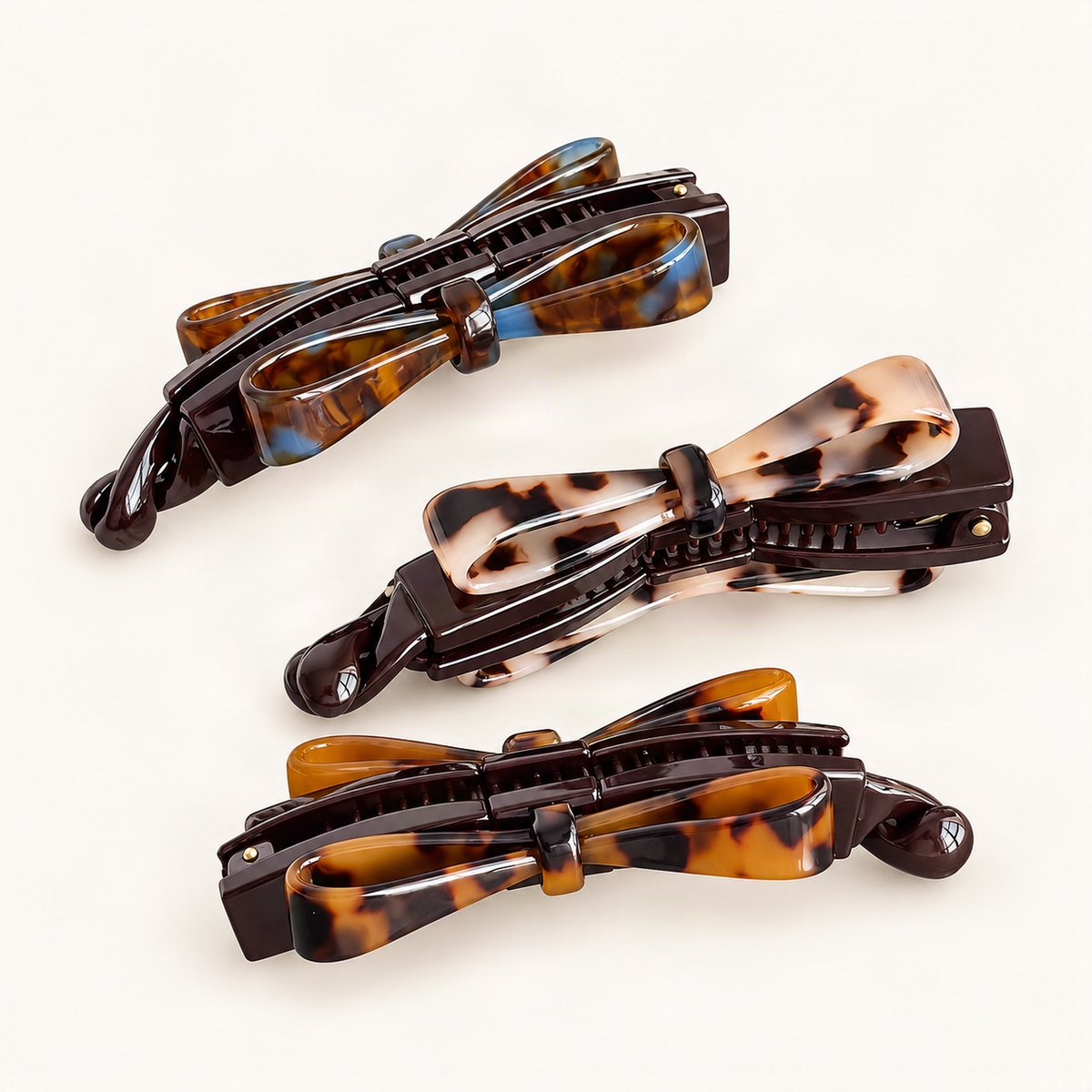 Cellulose Acetate 11 cm Bow Twist Hair Clip — three supplier-backed finishes together [FITINY Hair]