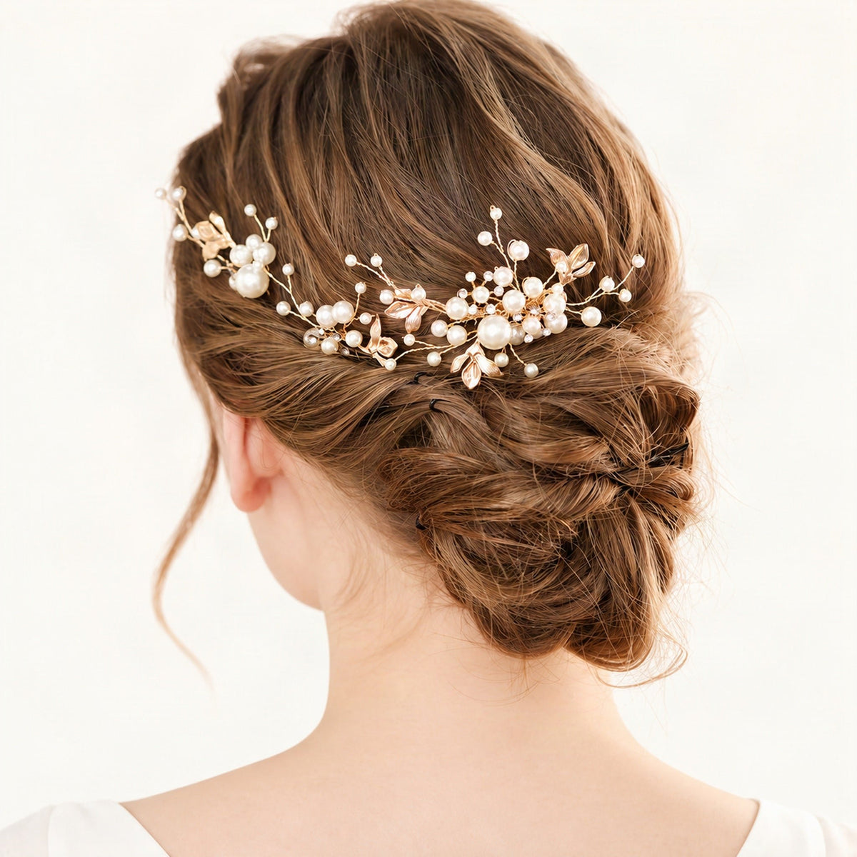 Pearl and leaf bridal set - rear bun styling [FITINY Hair]