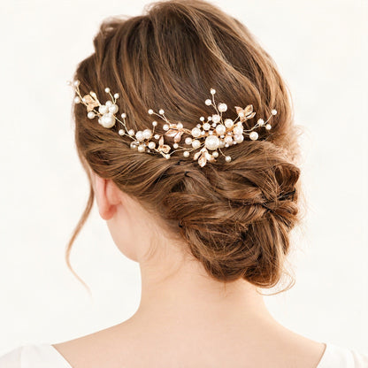 Pearl and leaf bridal set - rear bun styling [FITINY Hair]