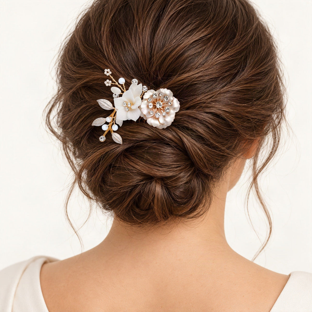 Small floral bridal comb - rear bun styling [FITINY Hair]