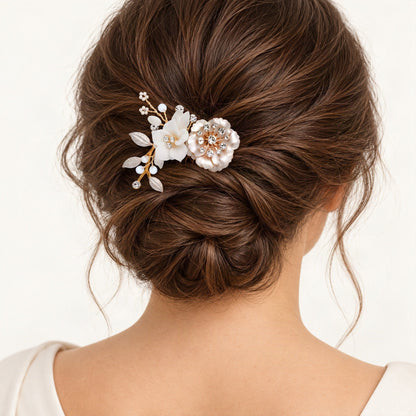 Small floral bridal comb - rear bun styling [FITINY Hair]