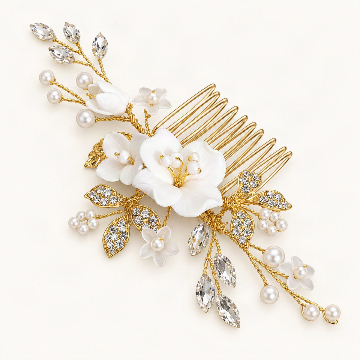 Floral pearl crystal comb oblique detail [FITINY Hair]