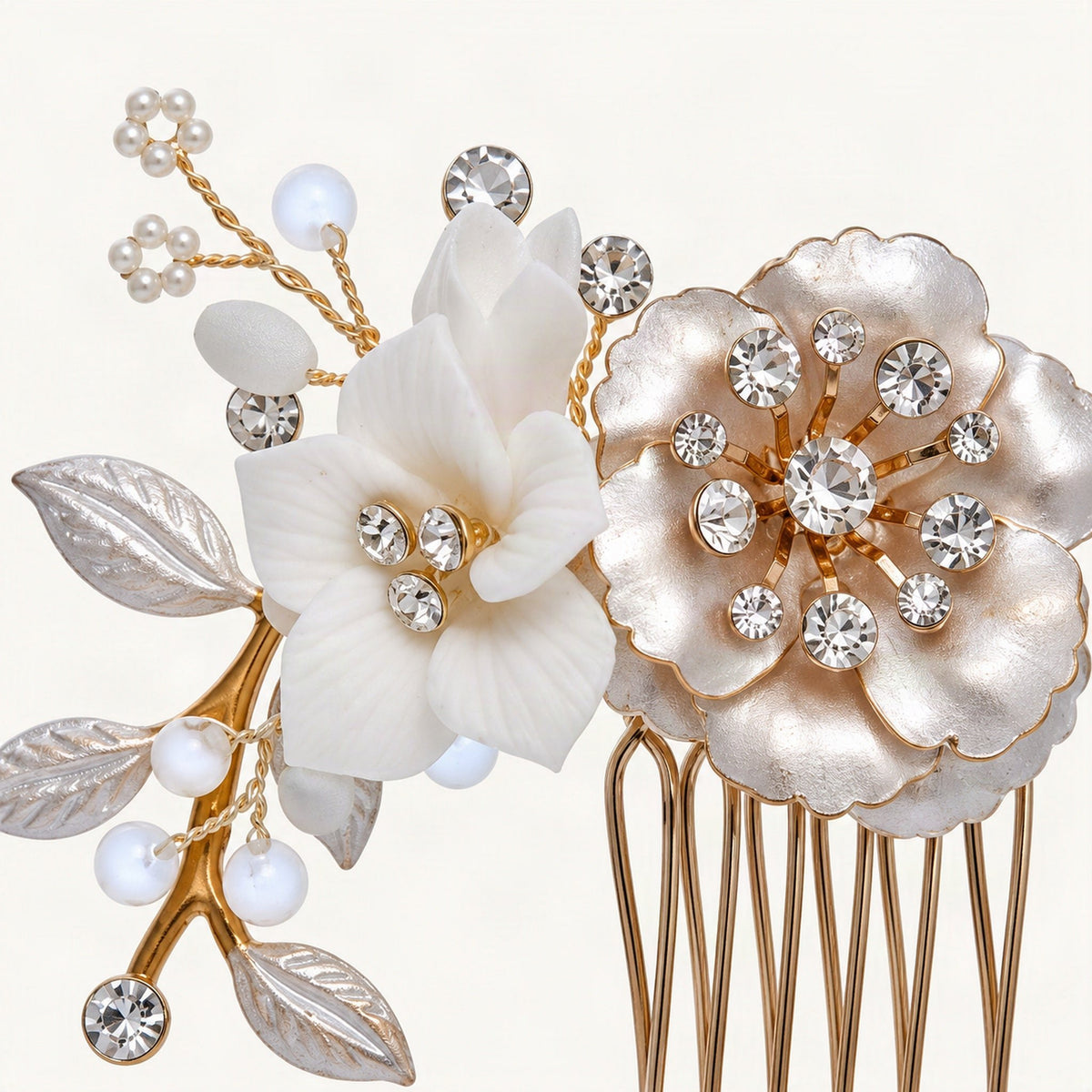 Ceramic and crystal bridal comb - macro detail [FITINY Hair]
