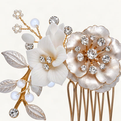 Ceramic and crystal bridal comb - macro detail [FITINY Hair]