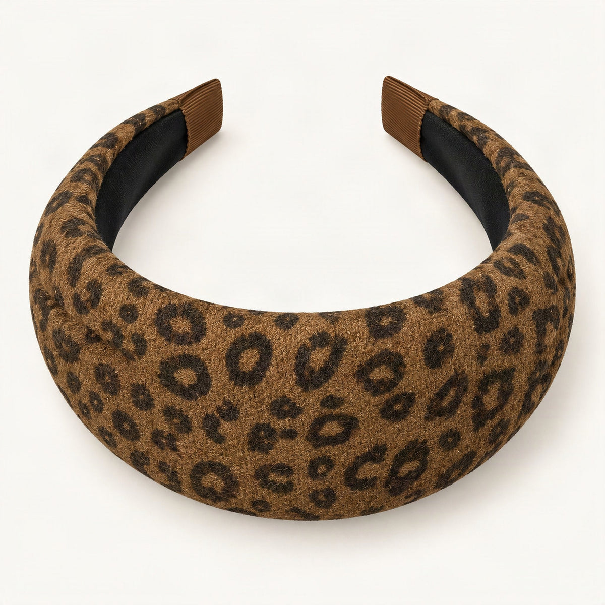 Wide Padded Fabric Headband with Textured Finish — leopard print top view [FITINY Hair]