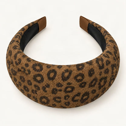 Wide Padded Fabric Headband with Textured Finish — leopard print top view [FITINY Hair]