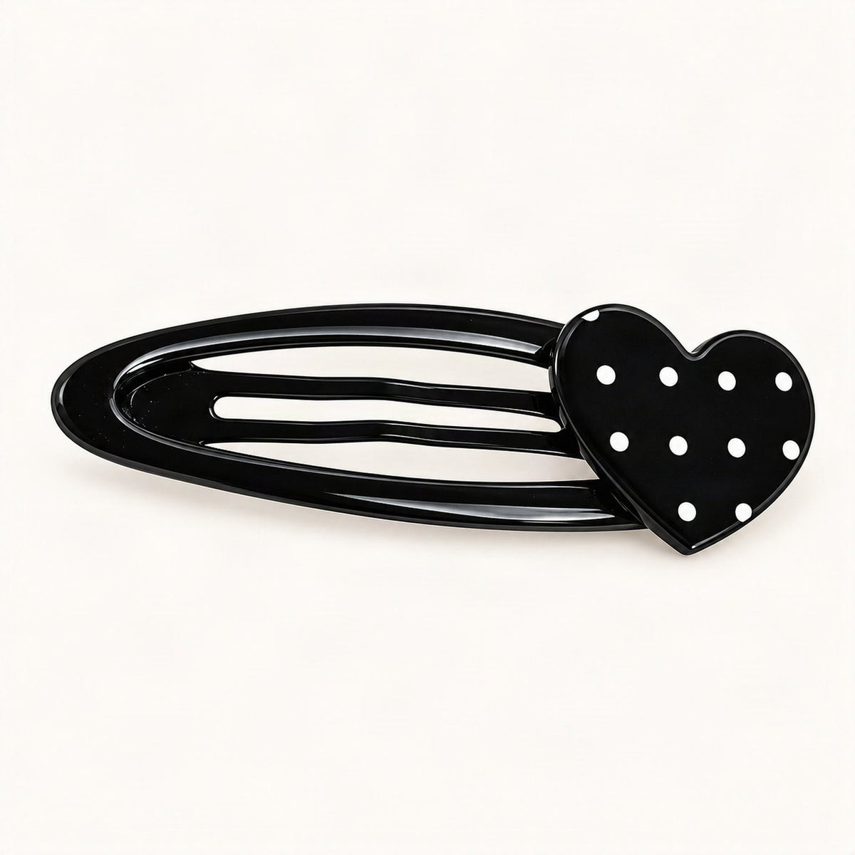 Black Polka Dot Acetate Snap Hair Clip on Warm Ivory Background [FITINY Hair]
