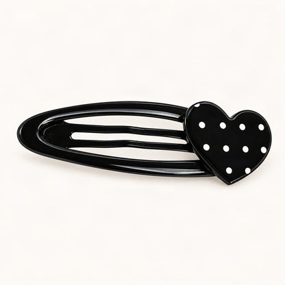 Black Polka Dot Acetate Snap Hair Clip on Warm Ivory Background [FITINY Hair]