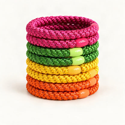 Braided Elastic Hair Tie — Bright Mix variant on a warm ivory background [FITINY Hair]