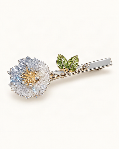 Crystal Rose Duck-Bill Side Hair Clip — Blue / Rose variant on warm ivory background [FITINY Hair]