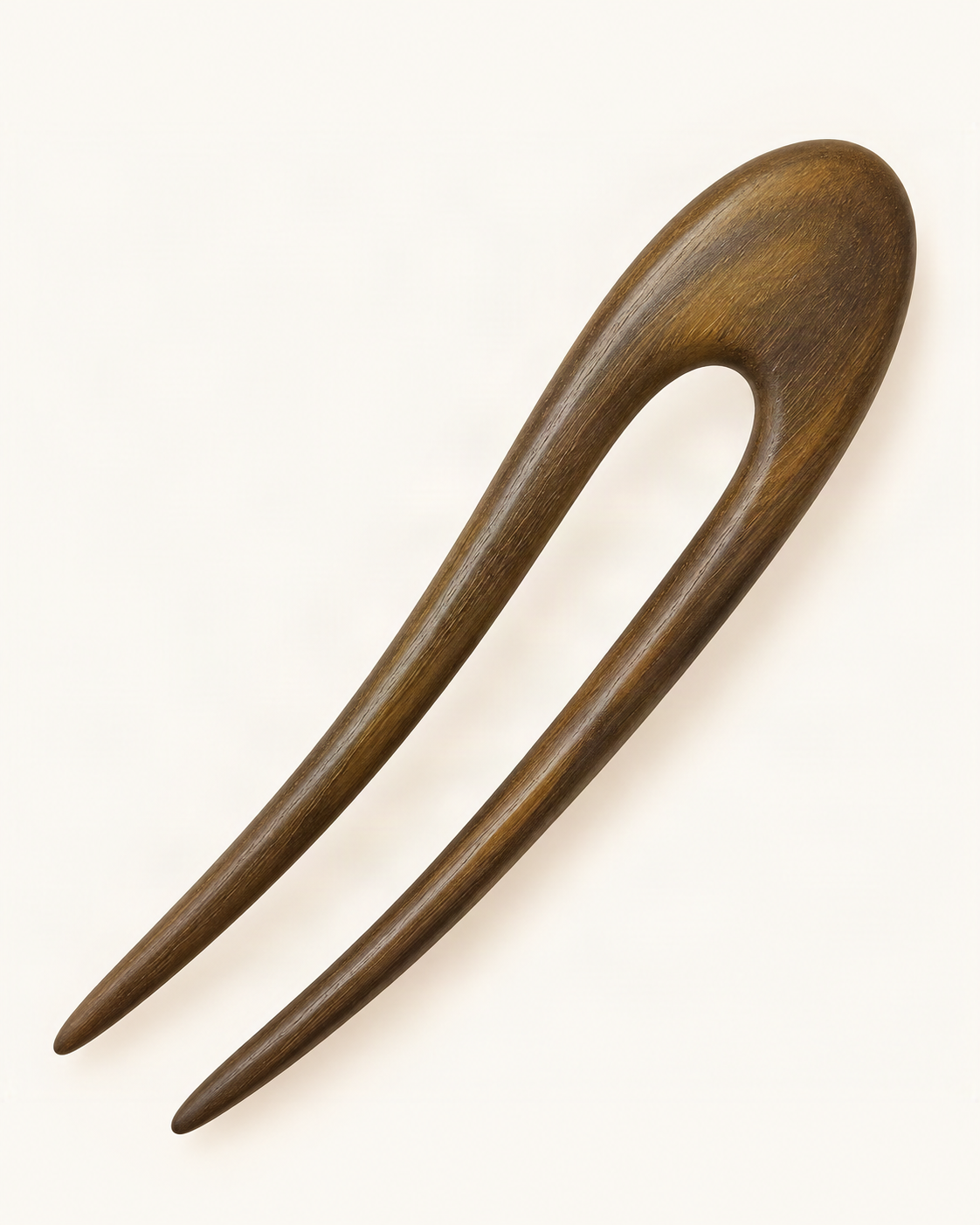 Tapered Two-Prong Wood Hair Fork — Green variant on warm ivory background [FITINY Hair]