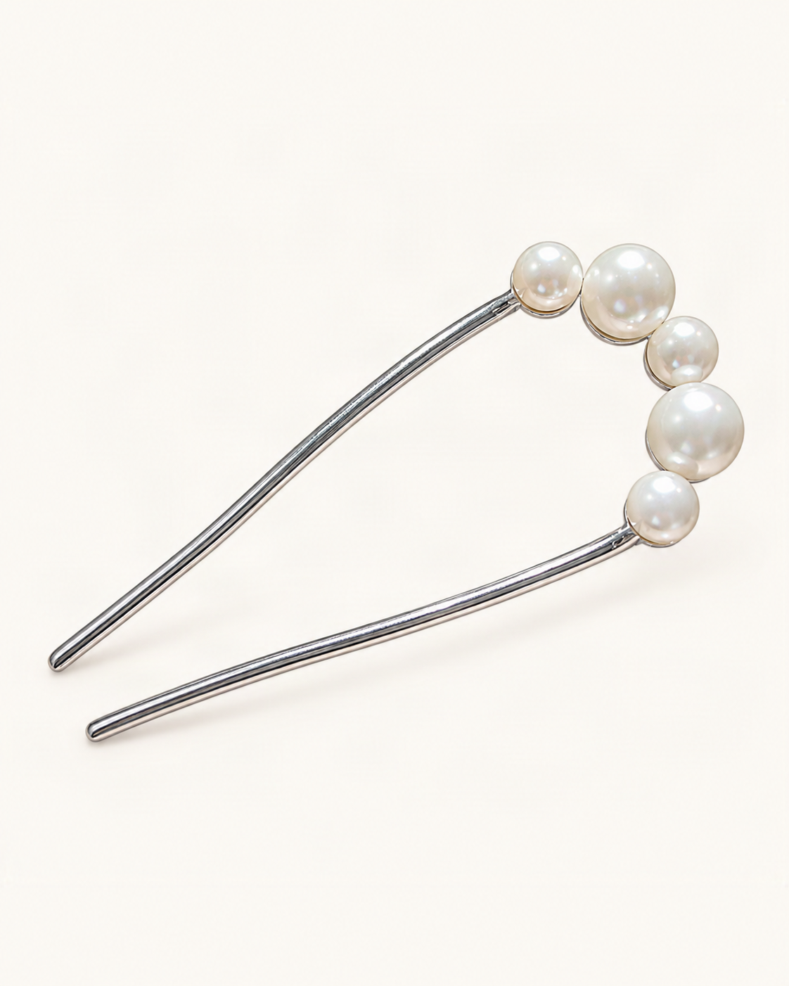 Five-Pearl Metal U-Pin Hair Stick — Silver variant on warm ivory background [FITINY Hair]
