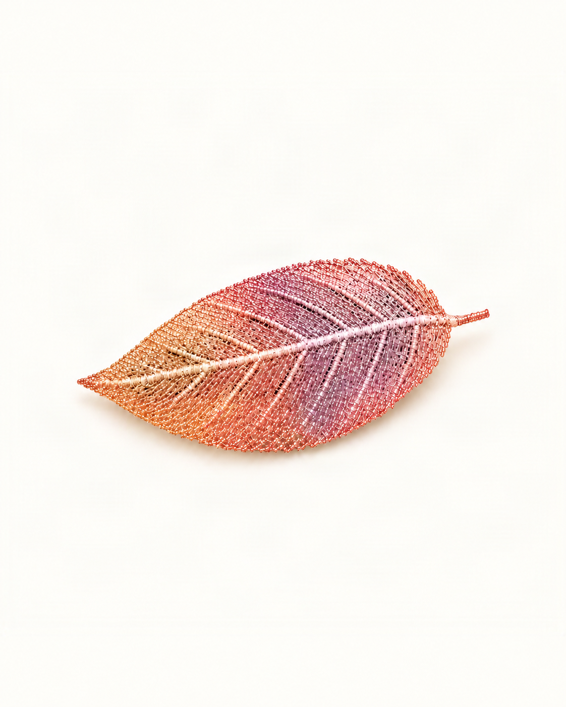 Embroidered Leaf Side Hair Clip — Pink Gradient variant on warm ivory background [FITINY Hair]
