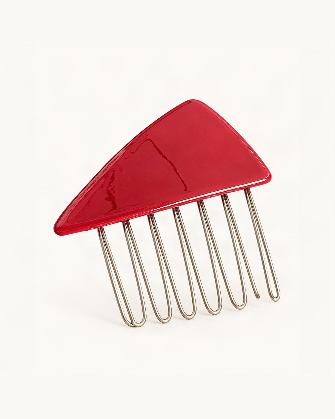 Cellulose Acetate Triangle Hair Comb — Red variant on warm ivory background [FITINY Hair]