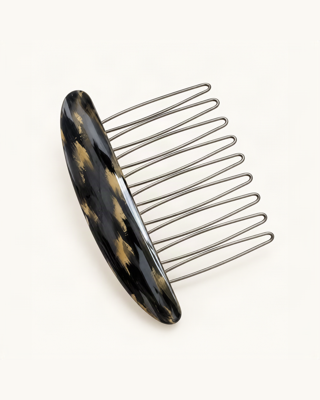 Cellulose Acetate Speckled Oval Hair Comb — Grey Speckle variant on warm ivory background [FITINY Hair]
