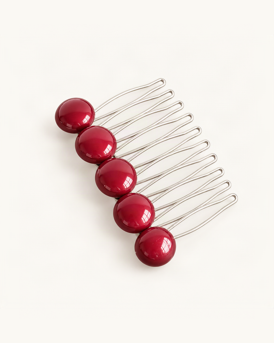 Cellulose Acetate Round Bead Side Comb — Burgundy variant on warm ivory background [FITINY Hair]
