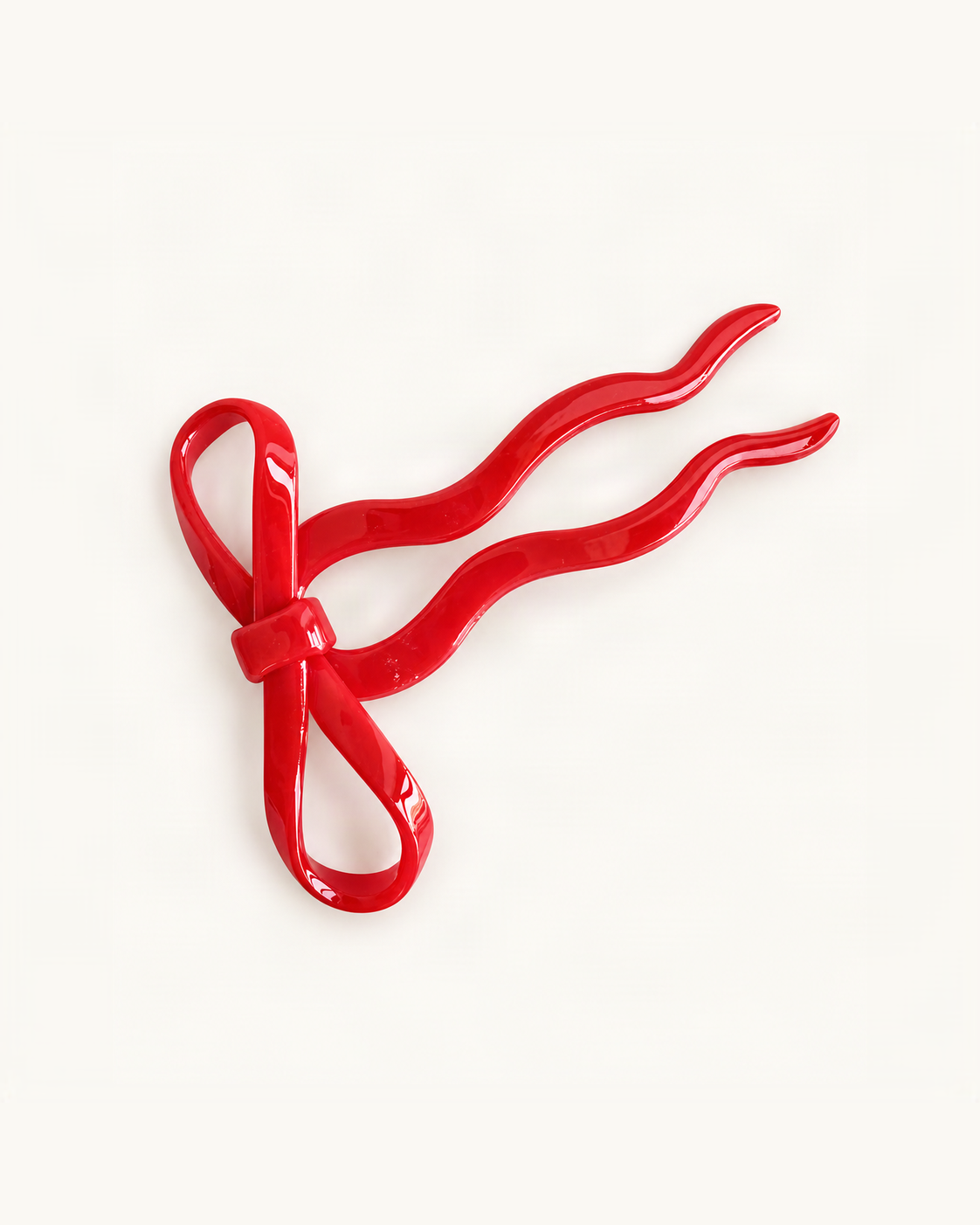Acetate Bow U-Shaped Hair Pin — Red variant on warm ivory background [FITINY Hair]