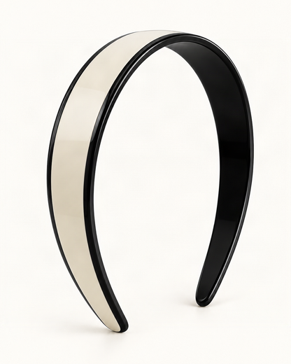 Two-Tone Double-Layer Acetate Headband — White & Black variant on warm ivory background [FITINY Hair]