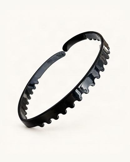 Slim Double-Layer Acetate Headband — Black variant on warm ivory background [FITINY Hair]