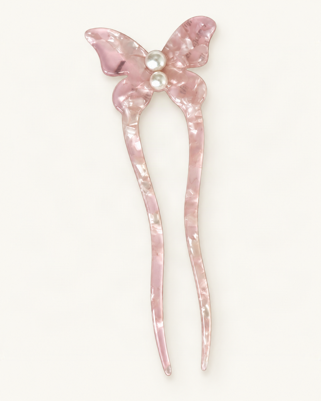 Acetate Butterfly U-Shaped Hair Pin — Pink Floral variant on warm ivory background [FITINY Hair]