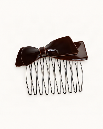 Cellulose Acetate Double Bow Insert Comb — Brown variant on warm ivory background [FITINY Hair]