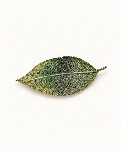 Embroidered Leaf Side Hair Clip — Green Gradient variant on warm ivory background [FITINY Hair]