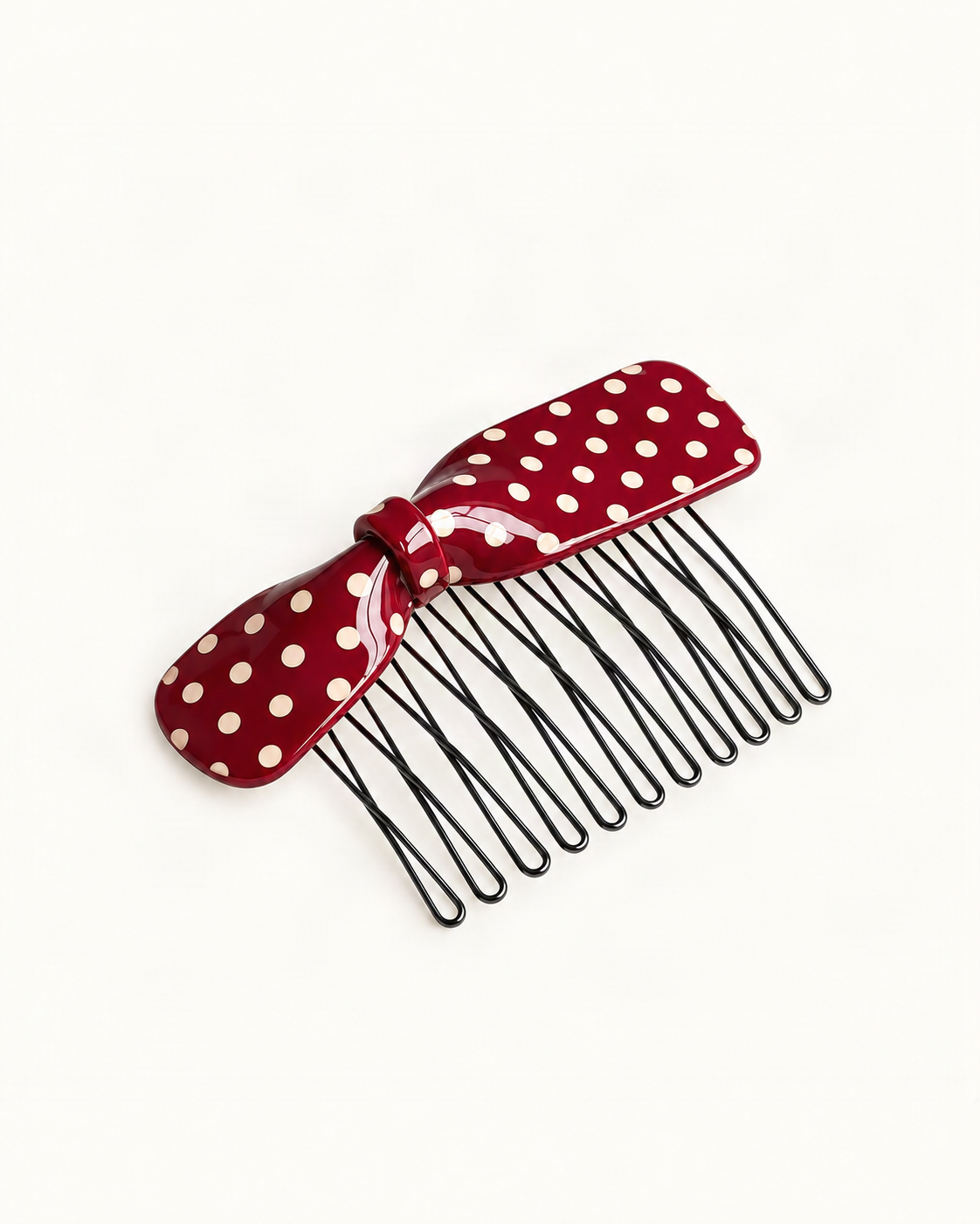 Cellulose Acetate Polka Dot Bow Side Comb — Red variant on warm ivory background [FITINY Hair]