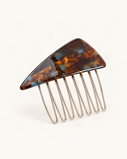Cellulose Acetate Triangle Hair Comb — Floral variant on warm ivory background [FITINY Hair]