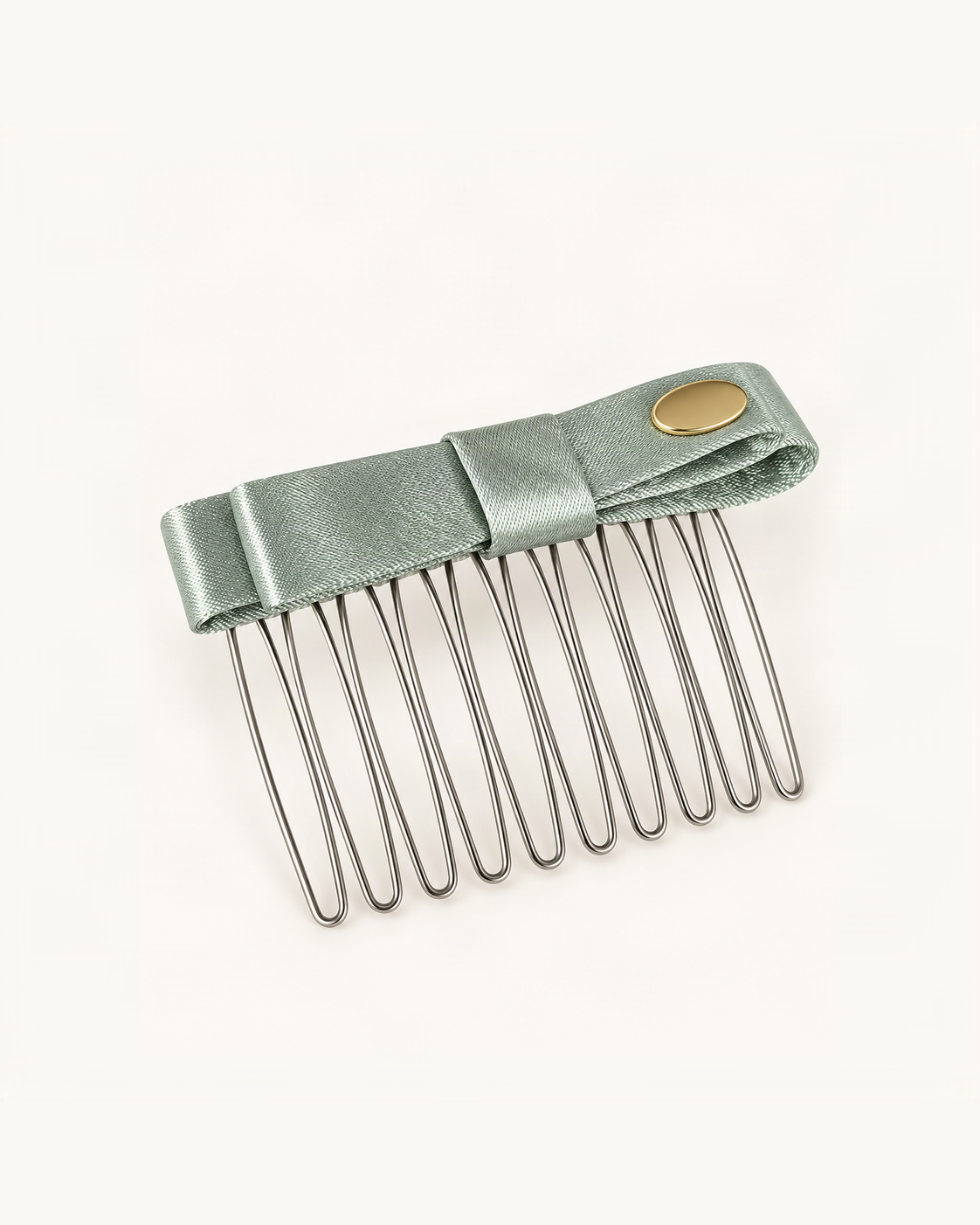 Satin Bow Side Comb — Light Green variant on warm ivory background [FITINY Hair]