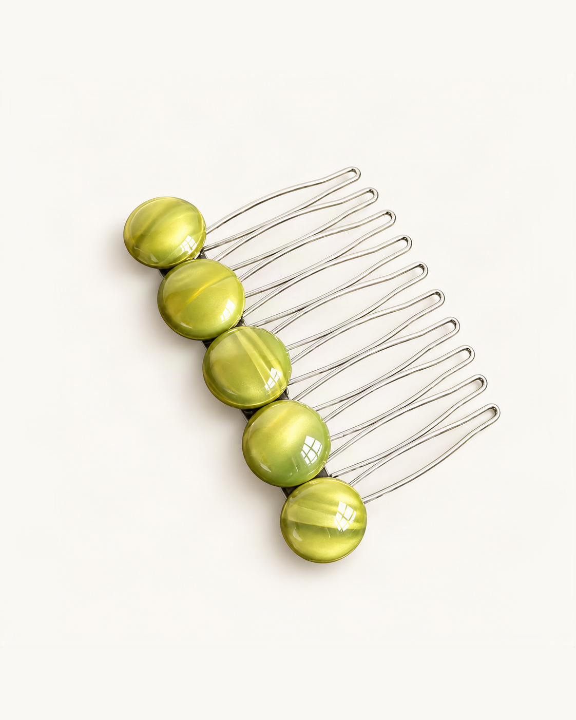 Cellulose Acetate Round Bead Side Comb — Light Green & Green variant on warm ivory background [FITINY Hair]