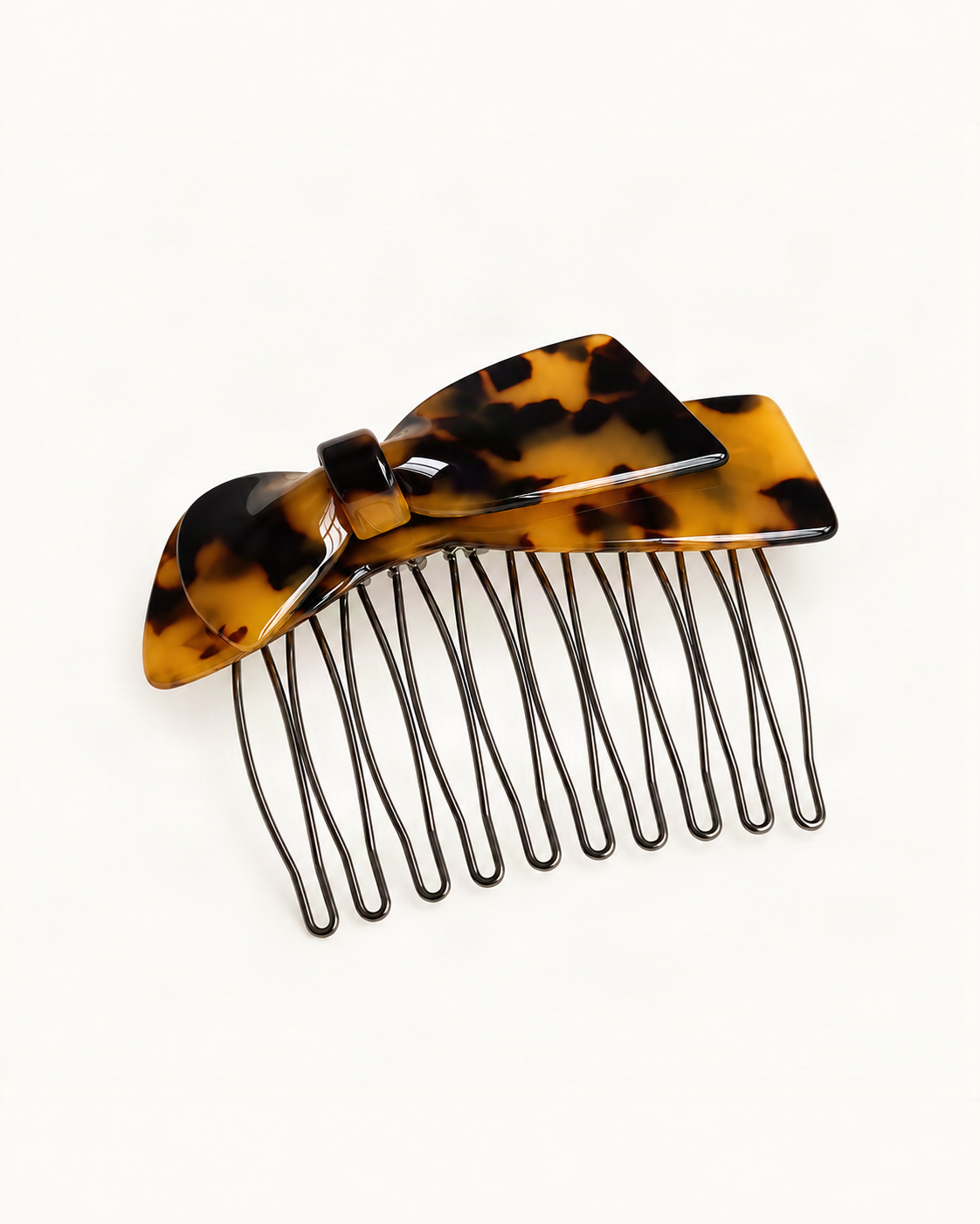 Cellulose Acetate Double Bow Insert Comb — Tortoise variant on warm ivory background [FITINY Hair]