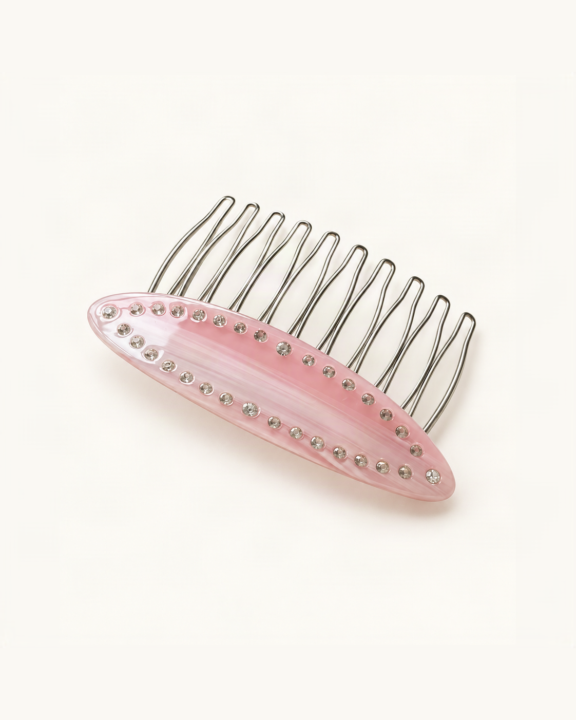 Cellulose Acetate Rhinestone Hair Comb — Pink Stripe variant on warm ivory background [FITINY Hair]