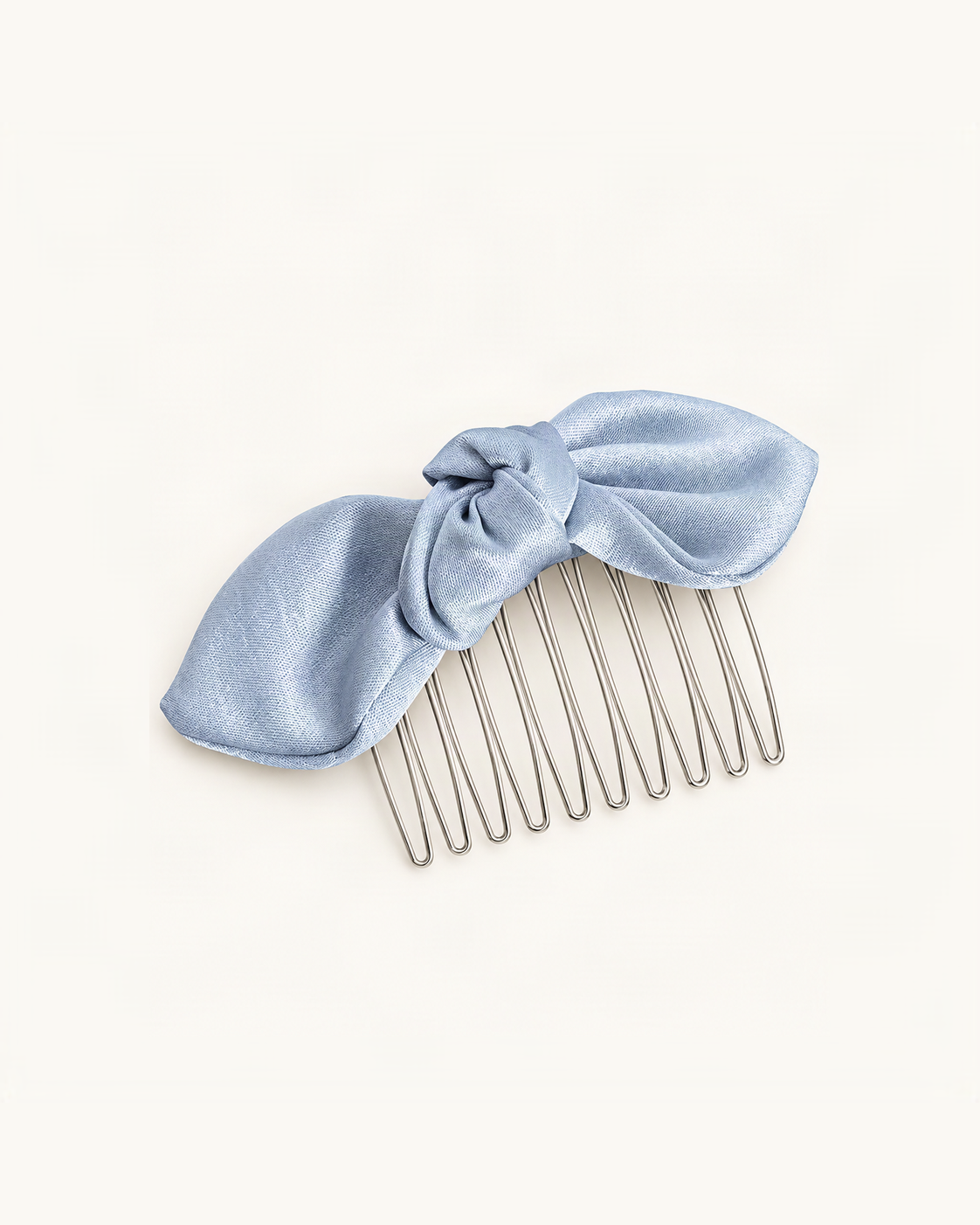 Velvet Bow Hair Comb — Blue variant on warm ivory background [FITINY Hair]