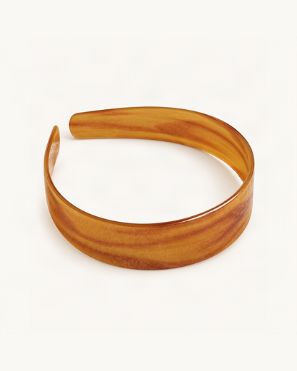 Cellulose Acetate Wide-Band Headband — Amber Stripe variant on warm ivory background [FITINY Hair]