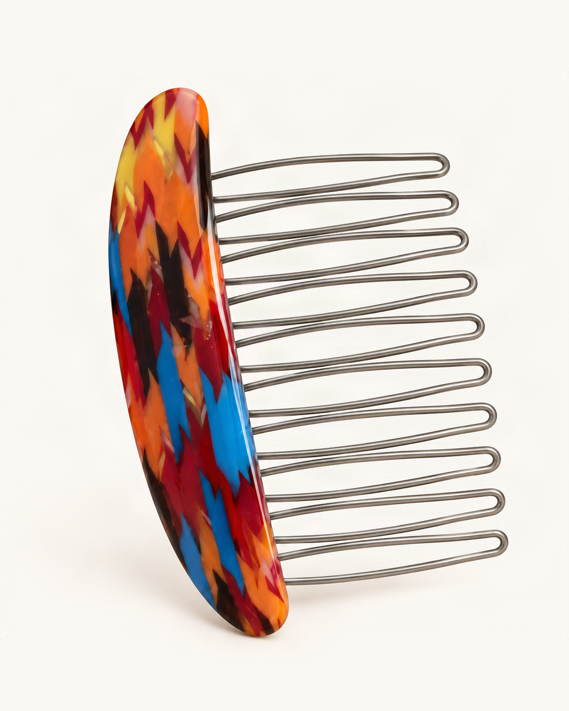 Cellulose Acetate Speckled Oval Hair Comb — Orange Speckle variant on warm ivory background [FITINY Hair]