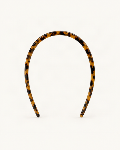 Thin Cellulose Acetate Headband — Tortoise variant on warm ivory background [FITINY Hair]