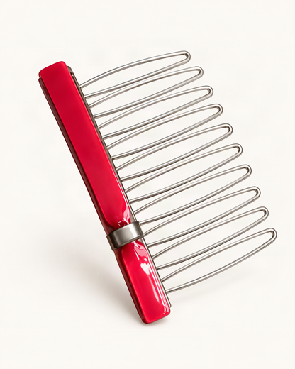 Cellulose Acetate Bow Side Comb — Red variant on warm ivory background [FITINY Hair]