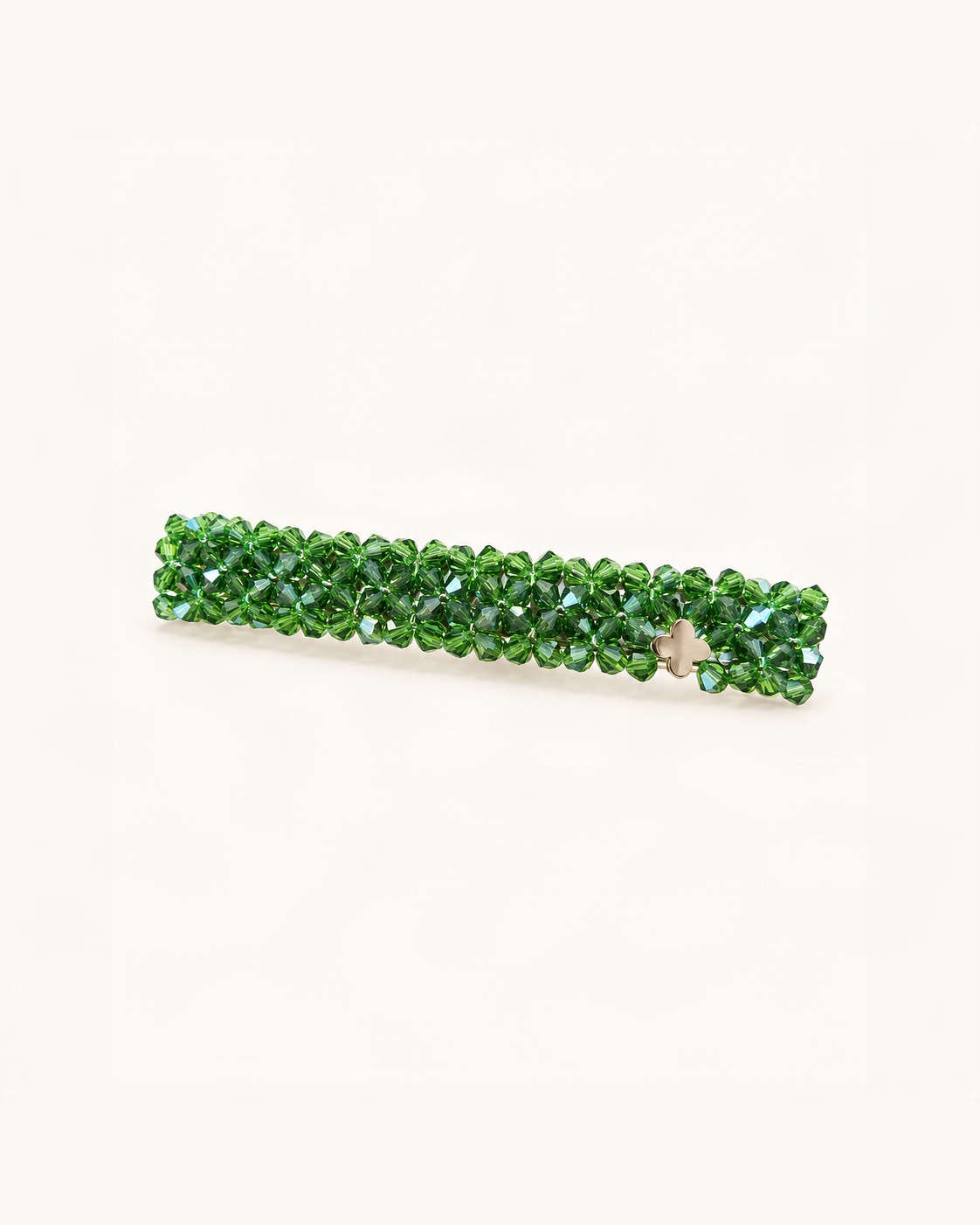 Crystal-Beaded Duck-Bill Hair Clip — Green variant on warm ivory background [FITINY Hair]
