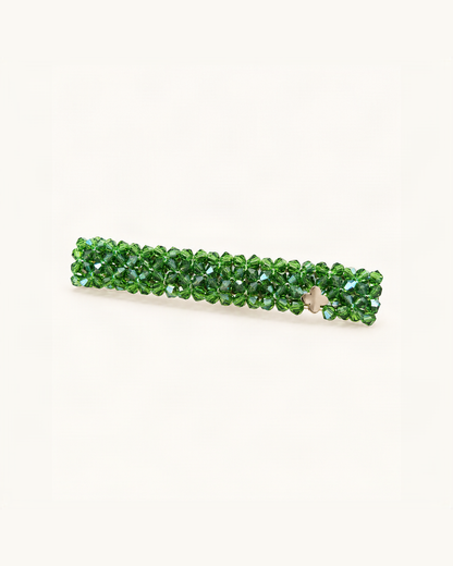 Crystal-Beaded Duck-Bill Hair Clip — Green variant on warm ivory background [FITINY Hair]