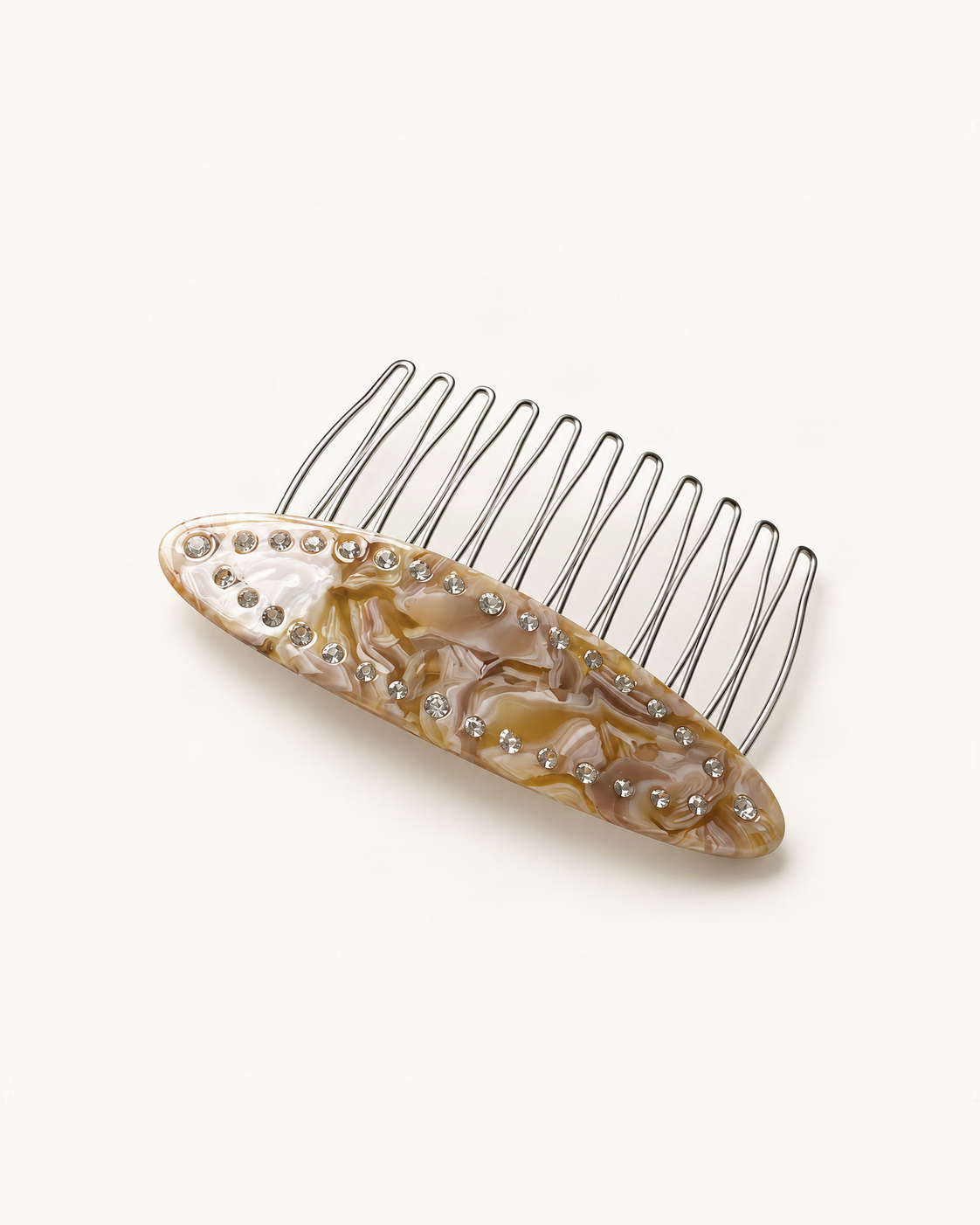 Cellulose Acetate Rhinestone Hair Comb — Chocolate Floral variant on warm ivory background [FITINY Hair]
