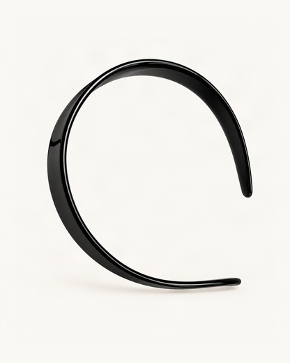 Classic Cellulose Acetate Headband — Black / Gloss variant on warm ivory background [FITINY Hair]