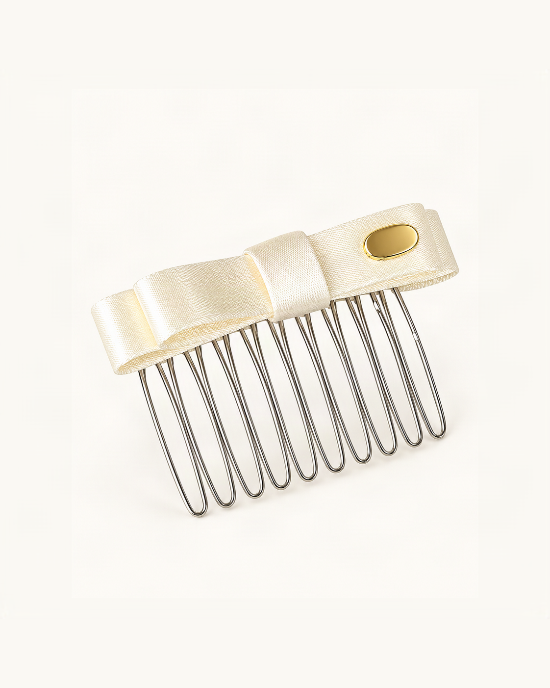 Satin Bow Side Comb — Cream variant on warm ivory background [FITINY Hair]