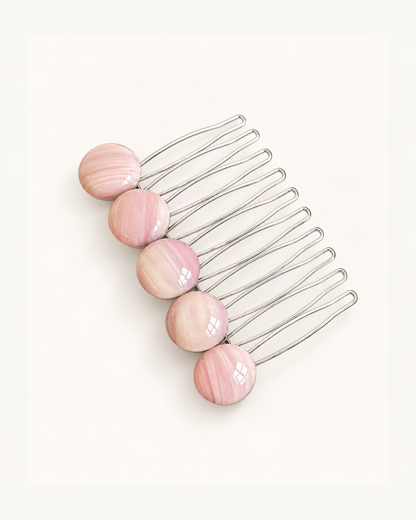 Cellulose Acetate Round Bead Side Comb — Stripe variant on warm ivory background [FITINY Hair]