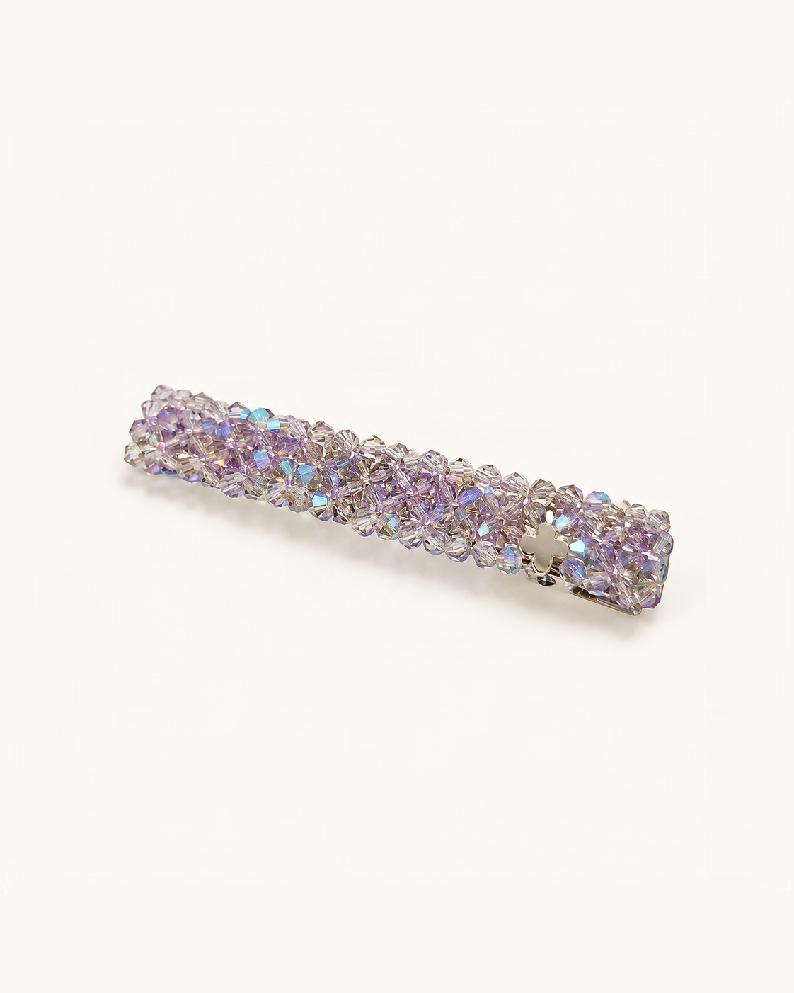 Crystal-Beaded Duck-Bill Hair Clip — Purple variant on warm ivory background [FITINY Hair]