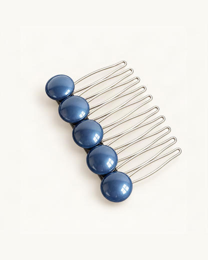 Cellulose Acetate Round Bead Side Comb — Blue variant on warm ivory background [FITINY Hair]